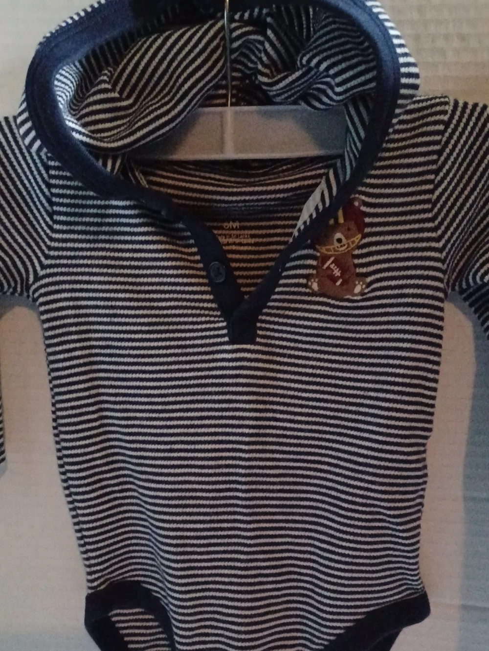 Carters Striped Navy and White Hooded Baby One-Piece Size 6M